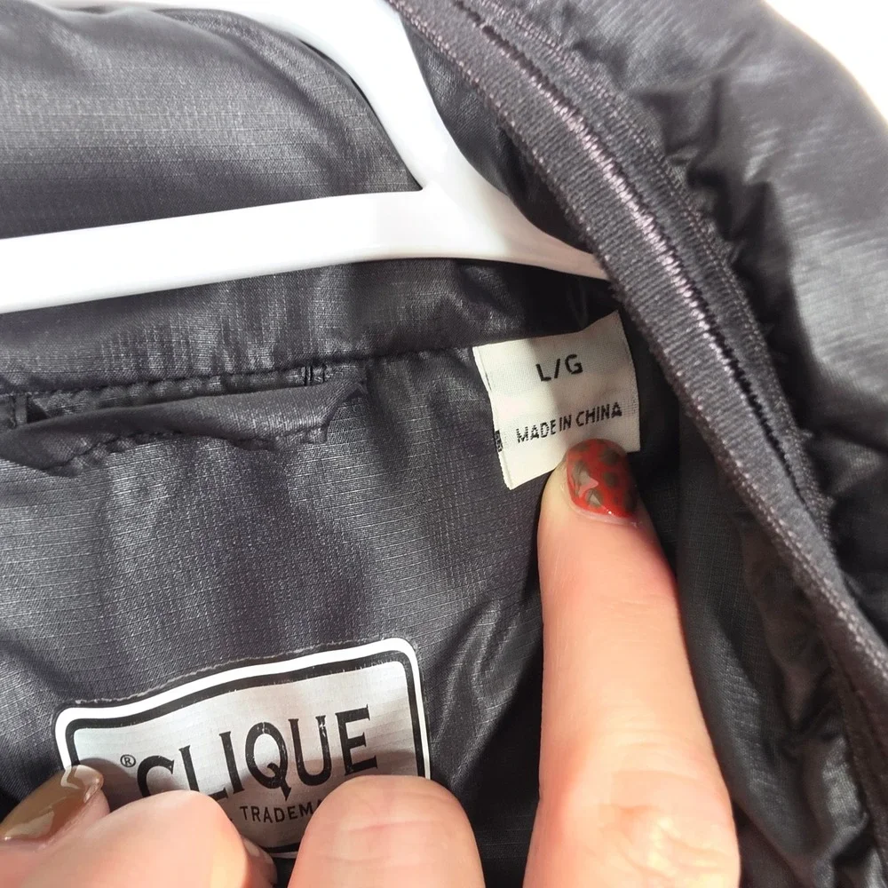 Clique Puffer Vest Women's L Black Quilted ABEJA Embroidered Gorpcore